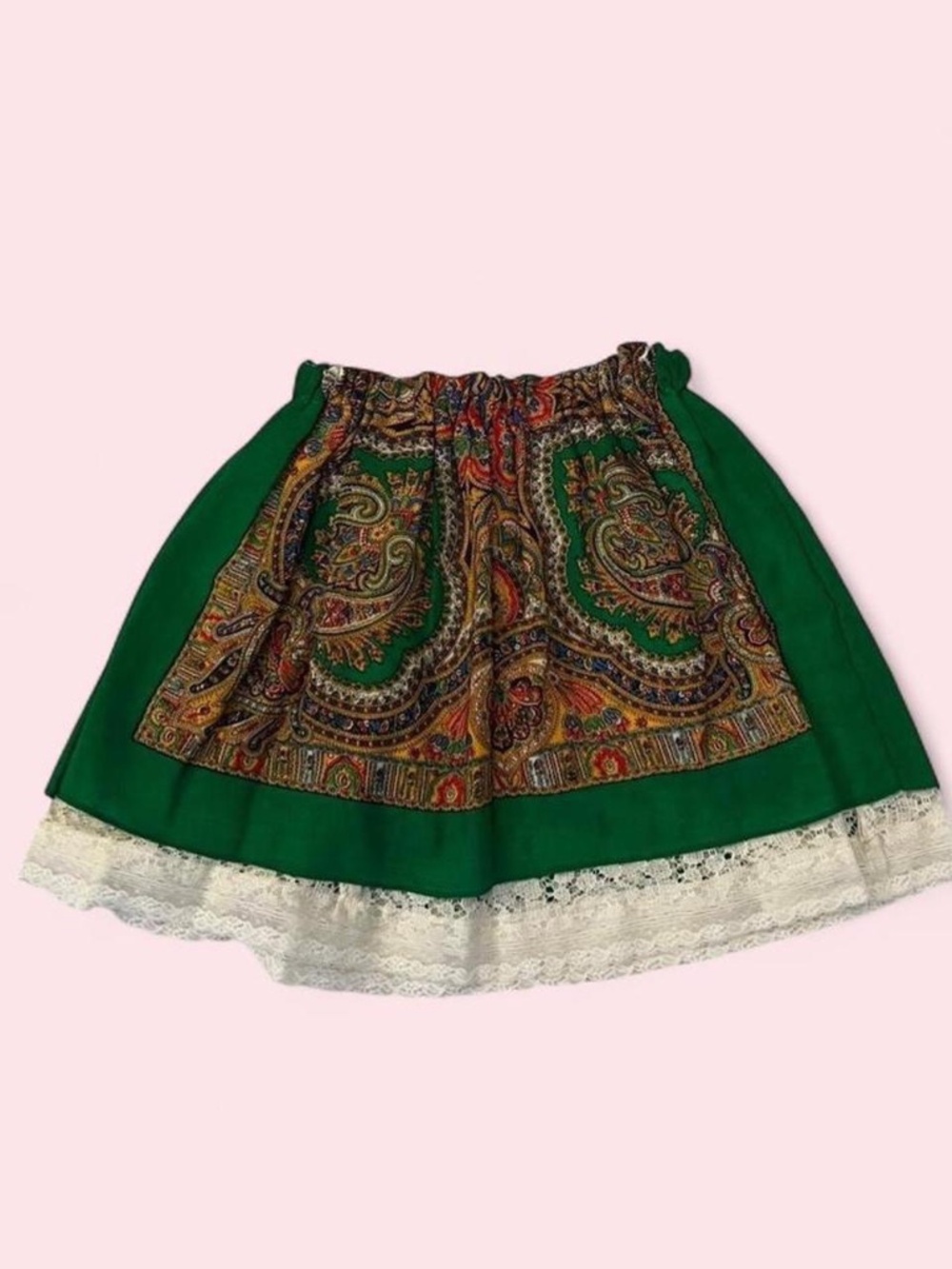 Vintage 70s Reversible Skirt Lace Paisley Renaissance Medieval Whimsigoth